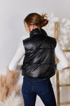 Faux Leather Snap and Zip Closure Vest Coat