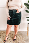 High Waisted Corduroy Skirt In Emerald By Judy Blue Jeans