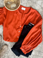 Long Sleeve Button Front Blouse In Amber