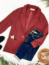 Textured Blazer With Pockets In Lingonberry