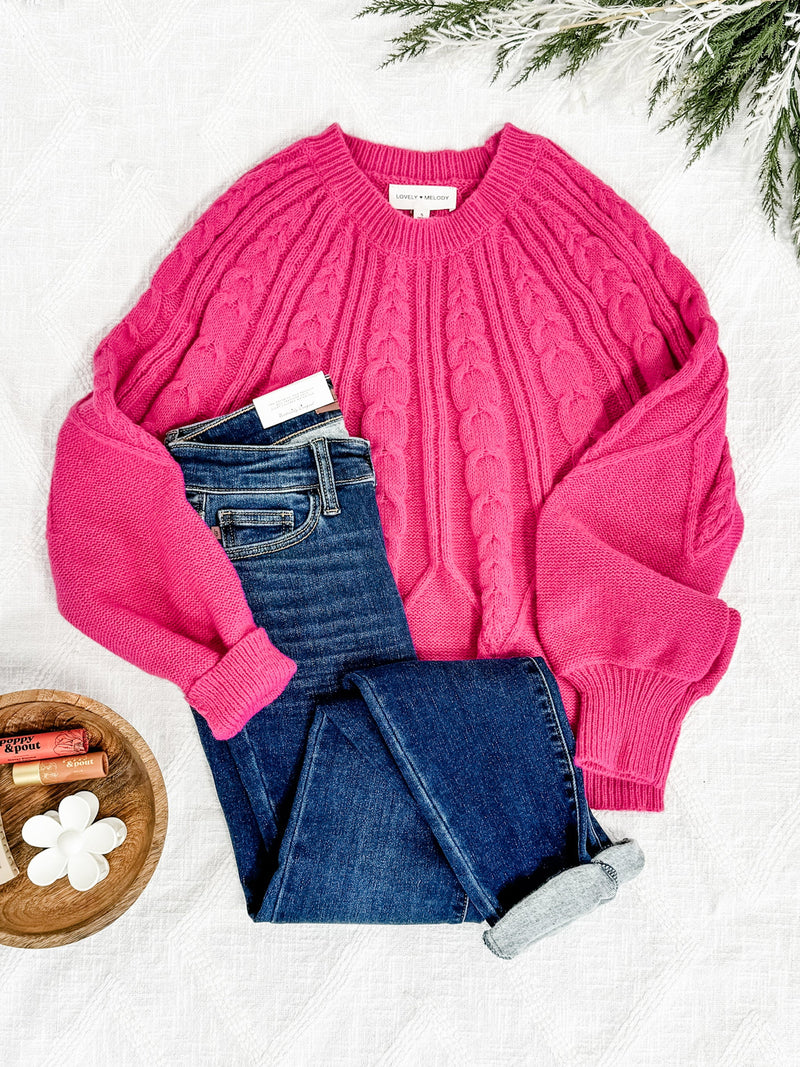 Hot Pink Cable Knit Sweater