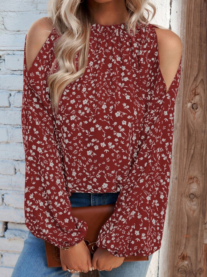 Floral Cold-Shoulder Blouse (Multiple Colors)