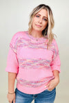 Multicolor Striped 3/4 Sleeve Loose Knit Sweater