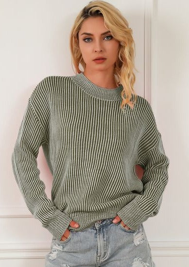 Striped Mock Neck Sweater (Multiple Colors)
