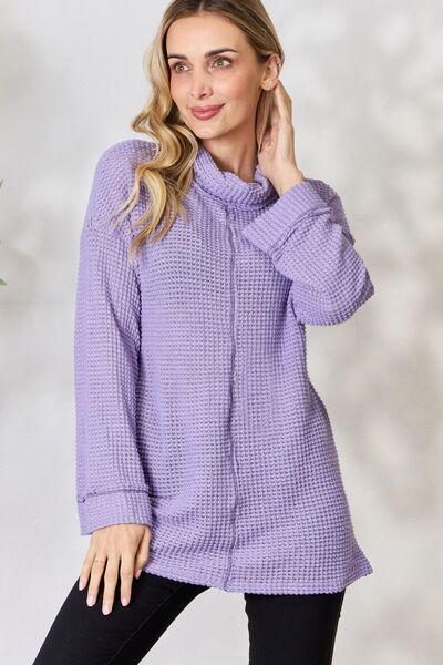 Exposed Seam Waffle Knit Top
