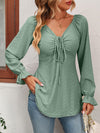 Tie Front V-Neck Puff Sleeve Blouse (Multiple Colors)