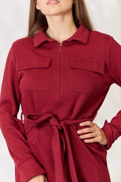 Burgundy Long Sleeve Shirt Dress