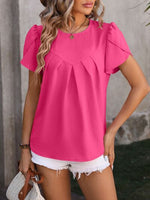 Ruched Petal Sleeve Blouse (Multiple Colors)