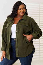 Cozy Girl Button Down Shacket in Olive