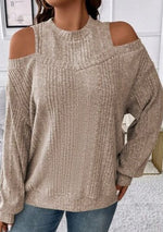 Round Neck Cold Shoulder Sweater (Multiple Colors)