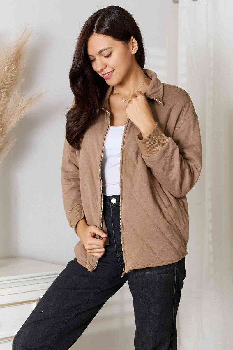 Zip-Up Jacket with Pockets in Mocha