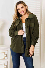 Cozy Girl Button Down Shacket in Olive