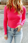 High Neck Long Sleeve Ribbed Top (Multiple Colors)