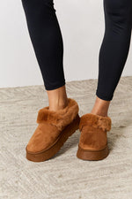 Furry Chunky Platform Ankle Boots in Tan