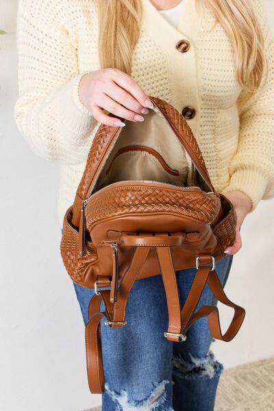 PU Leather Woven Backpack