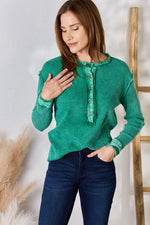 Green Exposed Seam Waffle Top