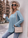 Double Take Pleated Detail Curved Hem Long Sleeve Top (Multiple Colors)